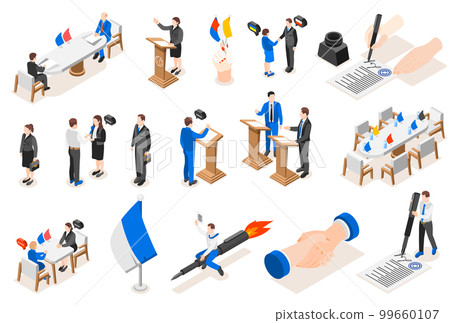 Diplomacy And Diplomat Isometric Icon Set 99660107
