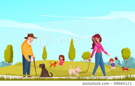 Dog Walking Cartoon Dog Walking Cartoon 99660121