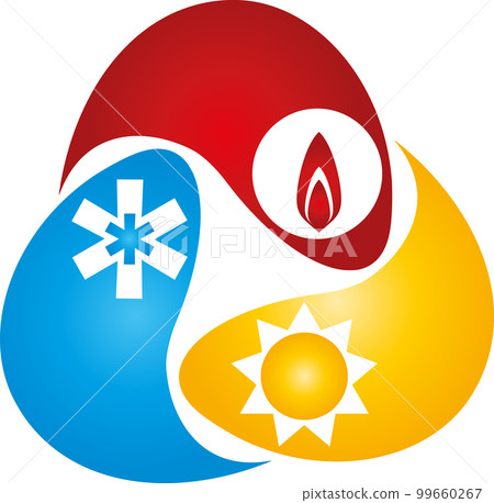 Three Drops, Sun, Snow, Flame, Plumber, Installer, Logo, Background 99660267