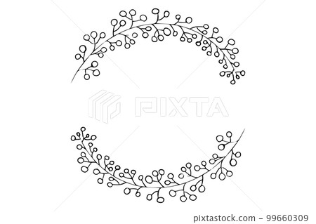 Elegant floral frame, border silhouette in hand drawn doodle style isolated on white background. Wreath decoration, delicate clip art 99660309