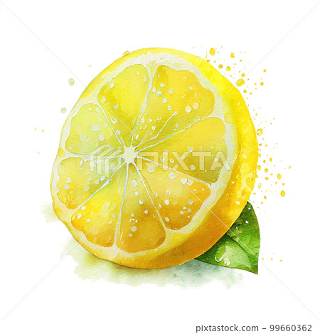 Lemon fruit hand drawn watercolor painting on white background. Generative AI 99660362