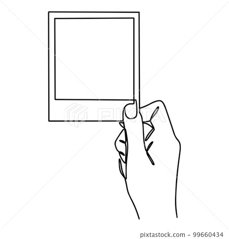 Drawing with a single brush line holding a Retro Paper photo Frame. Vector illustration on a white background Drawing with a single brush line holding a Retro Paper photo Frame. Vector illustration on a white background 99660434