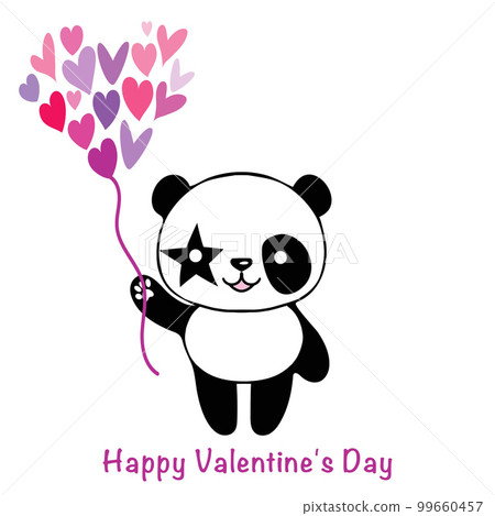 Valentine card with cute panda and hearts. Love concept. Illustration on a pink background 99660457