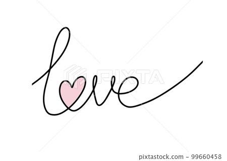 Continuous drawing inscription love. Fashion minimalist illustration. One line drawing 99660458