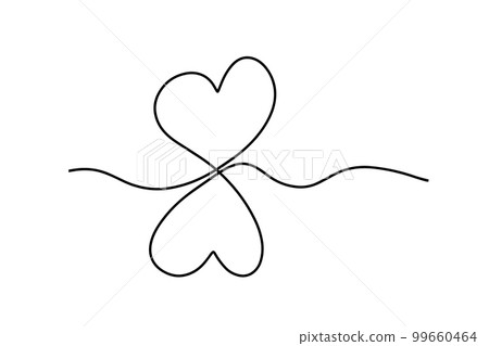 Continuous drawing of two hearts. A pair of hearts. Fashionable minimalist illustration. One-line abstract drawing. 99660464