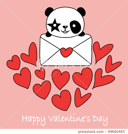 Valentine card with cute panda and hearts. Love concept. Illustration on a pink background 99660465