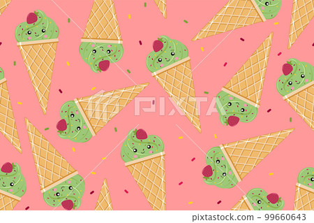 Seamless pattern of ice cream. Vector illustration on a pink background. Seamless pattern of ice cream. Vector illustration on a pink background. 99660643