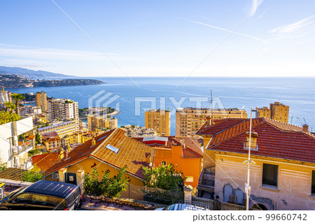 Panoramic view of Canton de Beausoleil and Monaco.Cote d'Azur of French Riviera. France 99660742