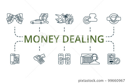Money Dealing icon set. Monochrome simple Money Dealing icon collection. Wealth, Car Credit, Travel Credit, Stamp, Approved, Mobile Banking, Payment, Send Funds, Bank Support, Account Blocking icon Money Dealing icon set. Monochrome simple Money Dealing icon collection. Wealth, Car Credit, Travel Credit, Stamp, Approved, Mobile Banking, Payment, Send Funds, Bank Support, Account Blocking icon 99660967