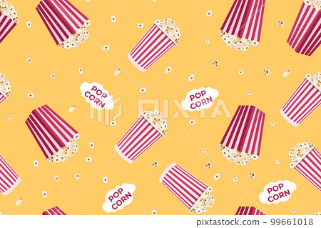 Popcorn seamless pattern. Vector illustration isolated on yellow background Popcorn seamless pattern. Vector illustration isolated on yellow background 99661018