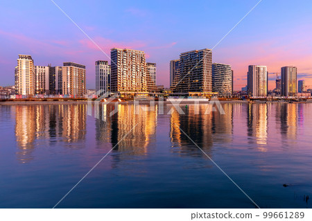 Modern contemporary acrhitecture district Belgrade Waterfront on river Sava, Belgrade, Serbia 99661289