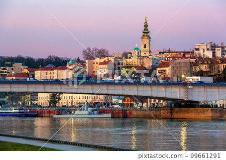 Beautiful view of the historic center of Belgrade on the banks of the Sava River, Serbia 99661291