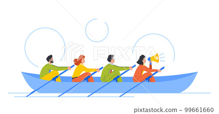 People Rowing Together In Boat. Concept Of Growth, Renewal And Development. Characters Continuously Growing 99661660