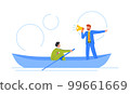 Leadership And Direction Concept. Male Character Rowing With Confidence And Authority, Leader With Loudspeaker 99661669