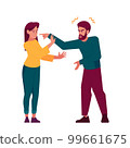 Couple Quarrel, Male and Female Characters Argue. Man Shouting At Woman with Tense Emotions, Hands Gestures 99661675