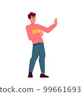 Man Standing Defensively With Stretched Arms, Ready For Confrontation. Protective Stance, Tense Facial Expression 99661693