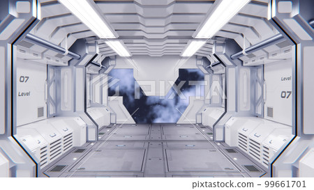 Futuristic architecture Sci-Fi spaceship hallway interior 99661701