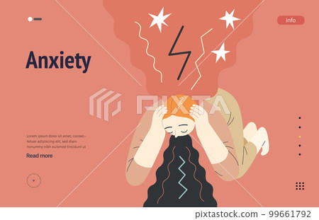 Mental disorders web template. Anxiety- modern flat vector illustration of a woman vomiting, meeting with a stress experience- burst, explosion. People emotional, psychological, mental traumas concept Mental disorders web template. Anxiety- modern flat vector illustration of a woman vomiting, meeting with a stress experience- burst, explosion. People emotional, psychological, mental traumas concept 99661792