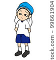 Kindergarten boy wearing gym clothes and a hat 99661904