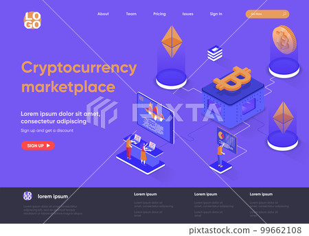 Cryptocurrency marketplace isometric landing page. 99662108