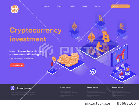 Cryptocurrency investment isometric landing page. 99662109