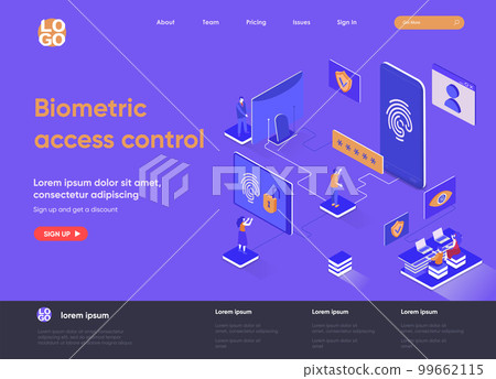 Biometric access control isometric landing page design. Biometric access control isometric landing page design. 99662115