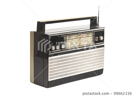 Old transistor radio isolated on white 99662156