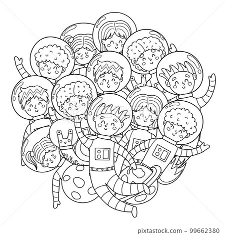 Cute kids astronauts circle shape pattern for coloring book 99662380