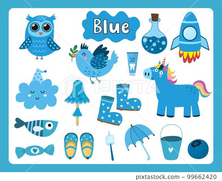 Set of blue color objects. Primary colors... - Stock Illustration ...