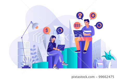 Career opportunities concept in flat design. Search of available high-wage jobs scene template. Man and woman work, successful business, freelance. Vector illustration of people characters activities 99662475