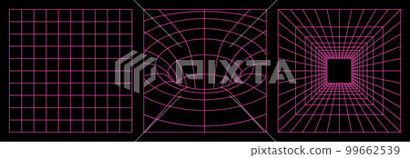 Geometry wireframe grid backgrounds in neon pink color. 3D abstract posters, patterns, cyberpunk elements in trendy psychedelic rave style. 00s Y2k retro futuristic aesthetic. Geometry wireframe grid backgrounds in neon pink color. 3D abstract posters, patterns, cyberpunk elements in trendy psychedelic rave style. 00s Y2k retro futuristic aesthetic. 99662539