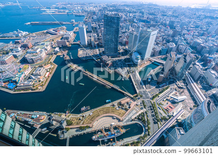 Cityscape of Yokohama in Japan View of skyduck bus and Nippon Maru on land. Sakuragicho Station on the right side of the screen Cityscape of Yokohama in Japan View of skyduck bus and Nippon Maru on land. Sakuragicho Station on the right side of the screen 99663101