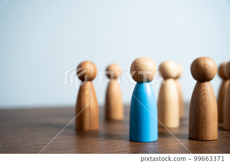 Standing out from the crowd. Hiring by competition among candidates. Society and individuals. Talented worker. Different from others. Comes out of the crowd. Leader and guide 99663371