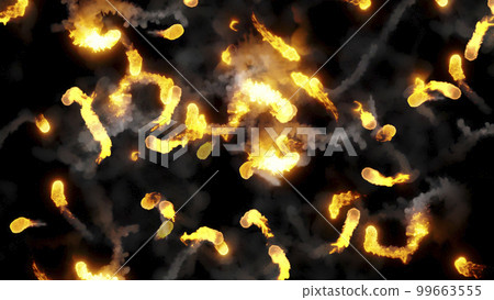 3D rendering of multi-colored fireballs flying along a complex trajectory 3D rendering of multi-colored fireballs flying along a complex trajectory 99663555