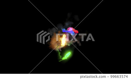 3D rendering of fireballs flying along a complex trajectory 99663574