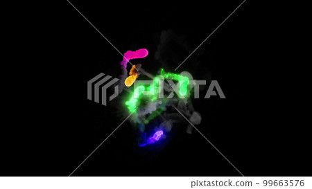 3D rendering of fireballs flying along a complex trajectory 99663576