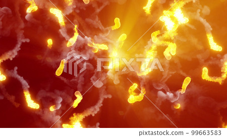 3D rendering of multi-colored fireballs flying along a complex trajectory 99663583
