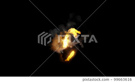 3D rendering of multi-colored fireballs flying along a complex trajectory 99663616