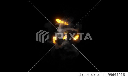 3D rendering of multi-colored fireballs flying along a complex trajectory 99663618
