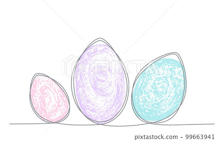 Easter eggs set with line and hand draw grunge texture.Vector stock illustration isolated on white background for template spring holiday, menu in restaurant, greeting card, invitation to egg hunt.  99663941