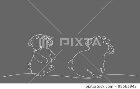 Two sheeps. Decoration continuous line hand drawing element for photo book, invitations. Vector stock illustration minimalism design isolated on black background. Editable stroke single line. EPS10 99663942