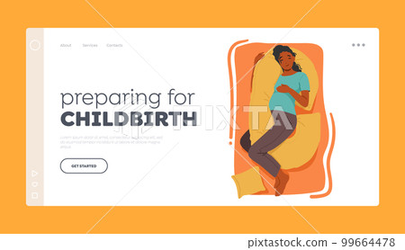 Preparing for Childbirth Landing Page Template. Comfortable And Peaceful Sleeping Pregnant Female Character Resting 99664478