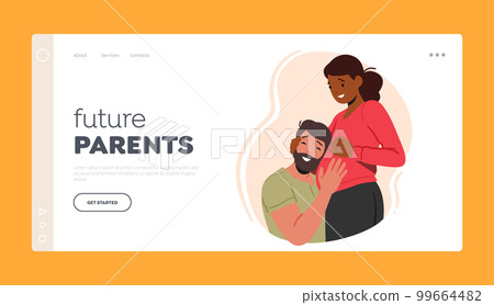 Future Parents Landing Page Template. Happy Couple Waiting Baby. Young Husband Listening Heartbeating In Belly Future Parents Landing Page Template. Happy Couple Waiting Baby. Young Husband Listening Heartbeating In Belly 99664482