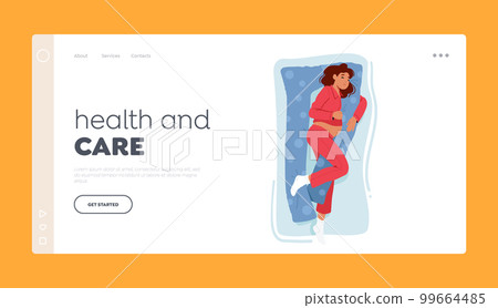Health and care Landing Page Template. Restful Expectant Mom Sleeping With Special Pregnancy Pillow Vector Illustration 99664485