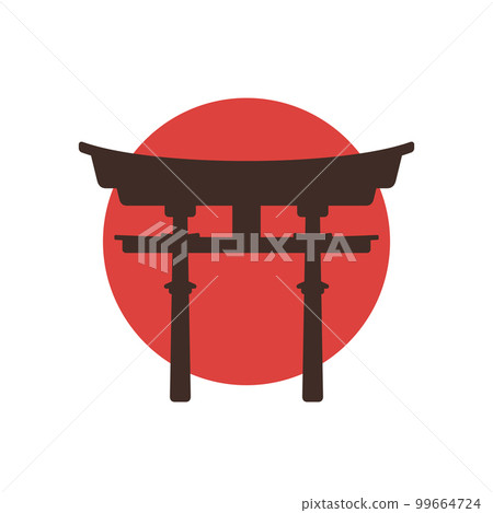 Torii Gate and red sun. Japanese symbol on setting sun background.  99664724