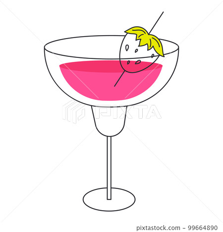 Mojito cocktail. Strawberry mojito in a glass. Flat illustration on a white background 99664890