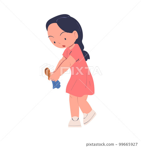 Little Girl Playing Doll Being at Kindergarden Vector Illustration 99665927
