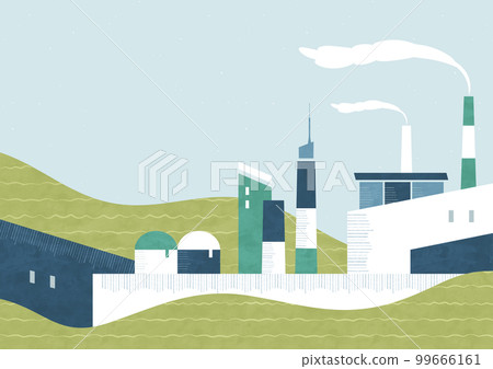 Factory and natural landscape Watercolor background illustration about eco and environmental issues Factory and natural landscape Watercolor background illustration about eco and environmental issues 99666161