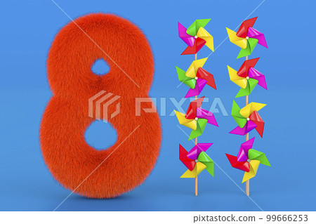 Fluffy number 8 with eight pinwheels, 3D rendering Fluffy number 8 with eight pinwheels, 3D rendering 99666253
