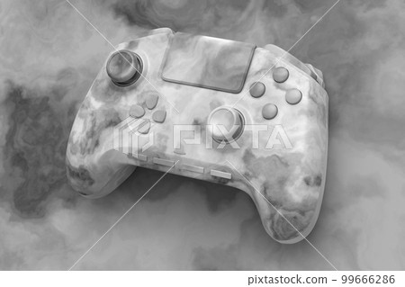 Realistic video game joystick with black marble texture on black background. Realistic video game joystick with black marble texture on black background. 99666286